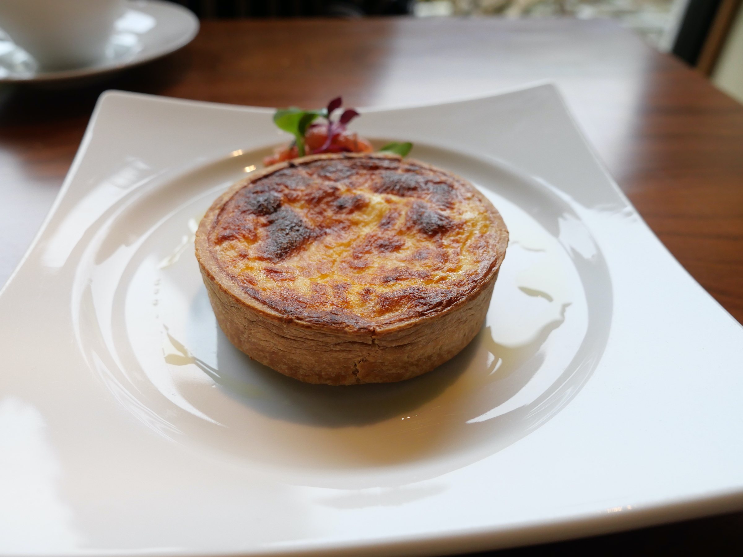 Quiche, served straight from the oven.