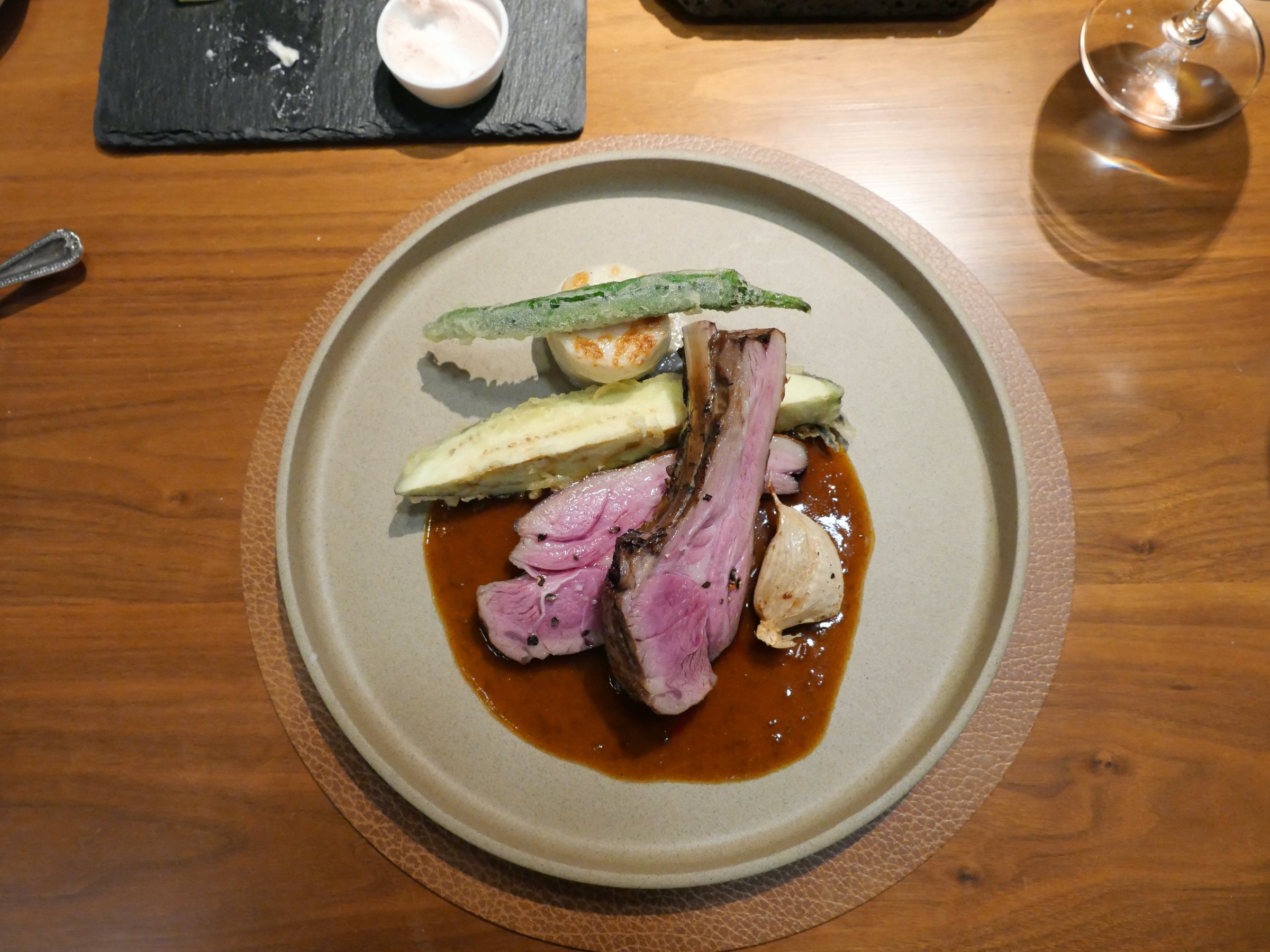 Slow-roasted lamb with sherry sauce.