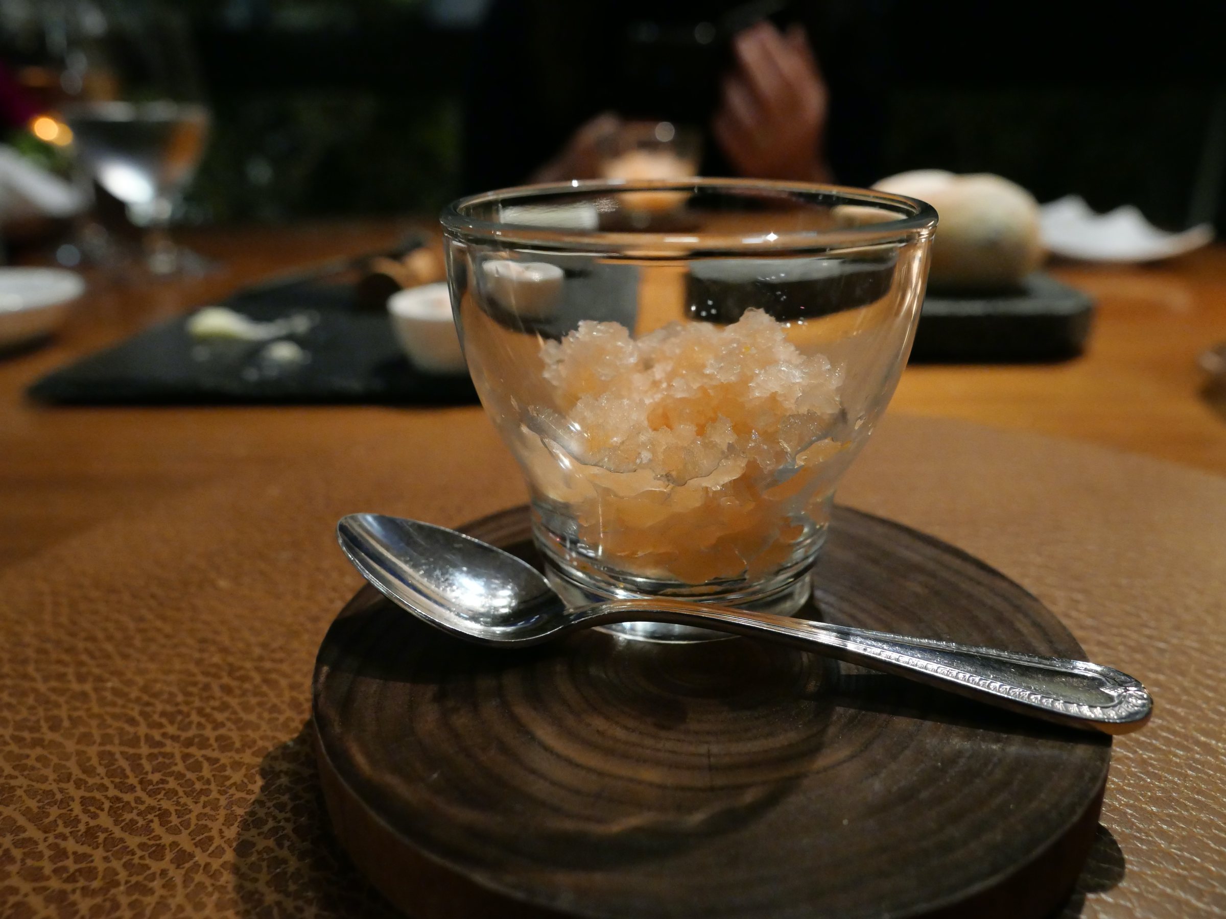 A citrus granité between courses.