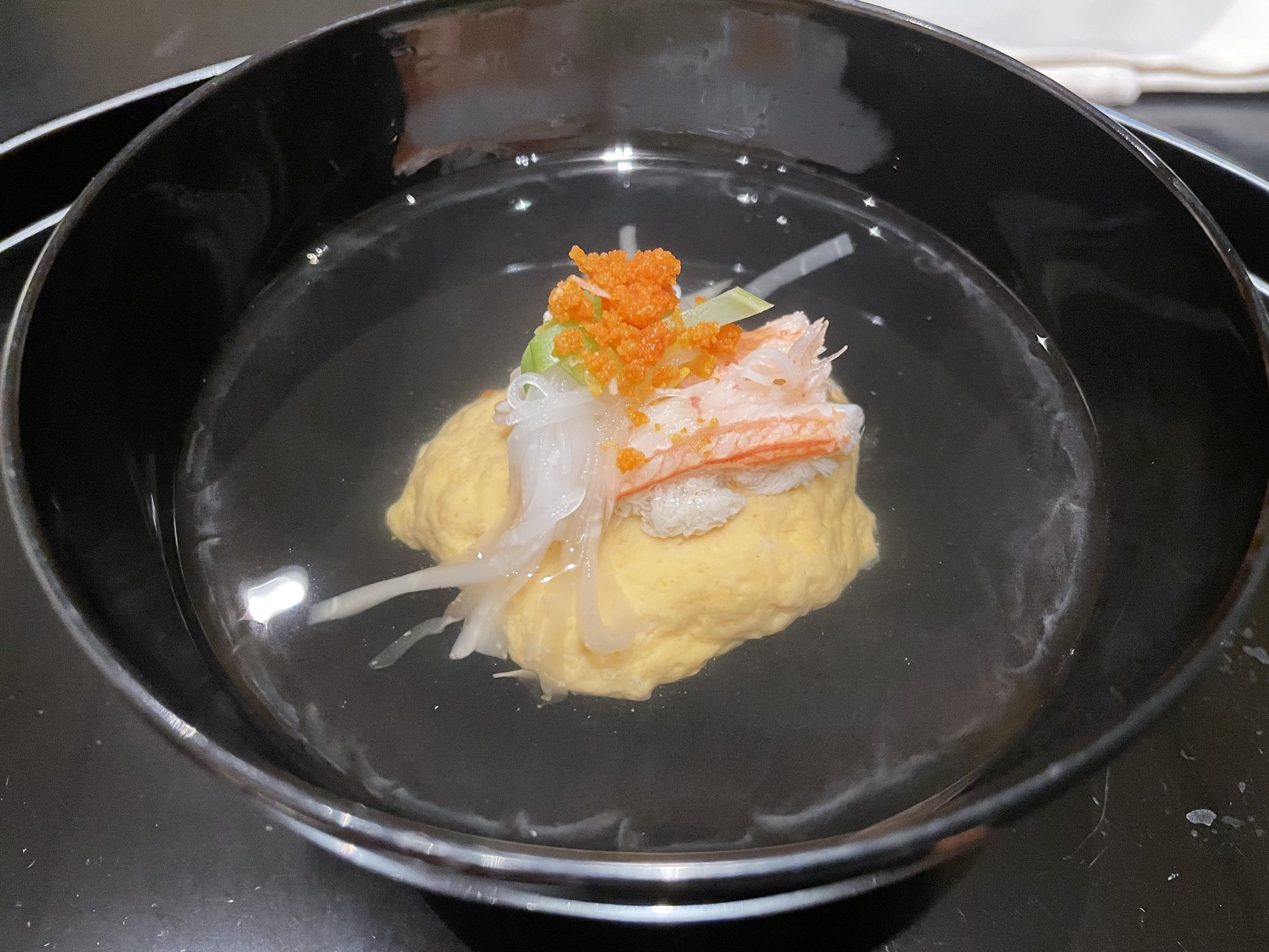 The wanmono: snow crab topped with roe, in a broth worth finishing.