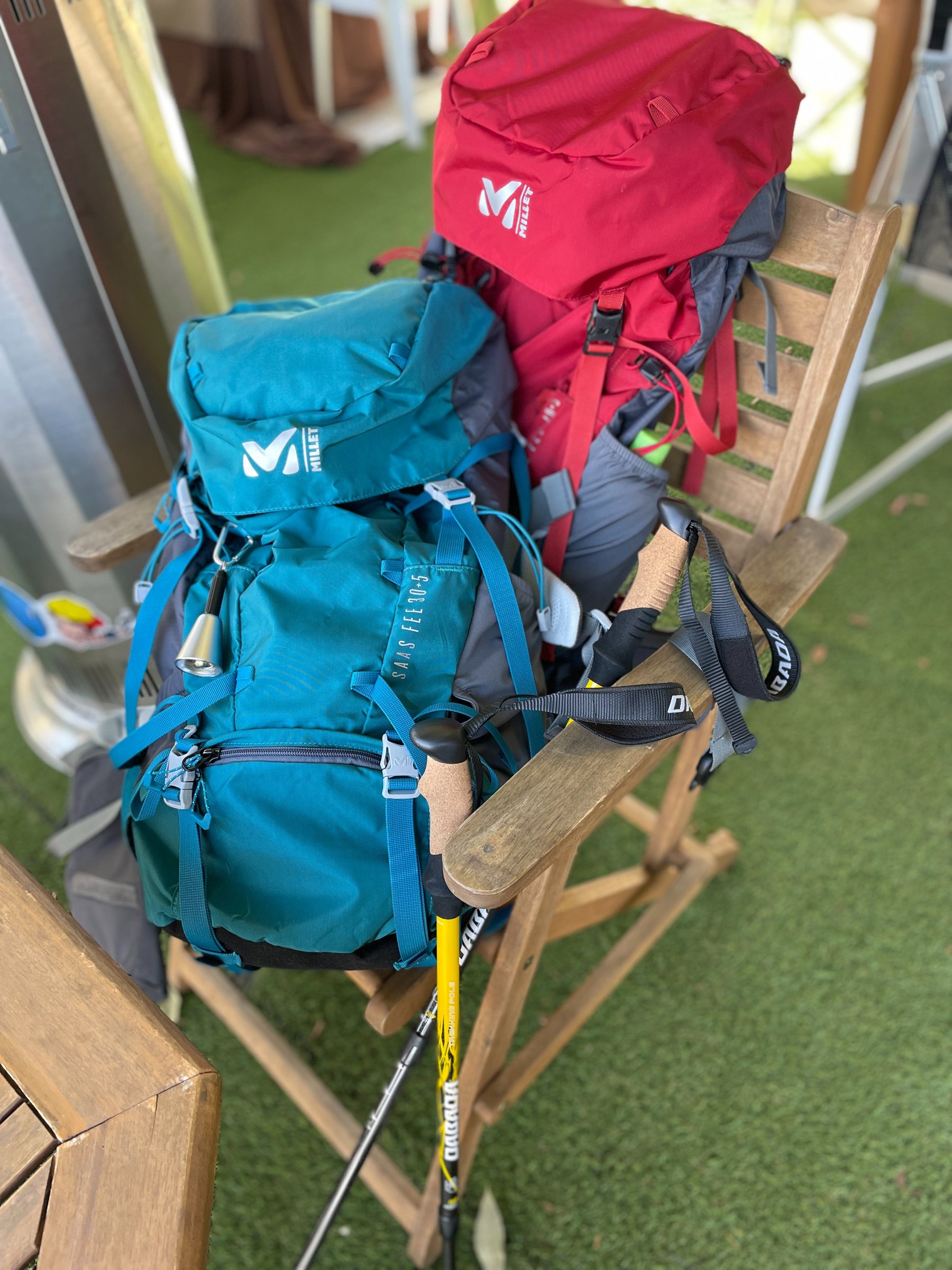 Our packs and poles, resting by the table.
