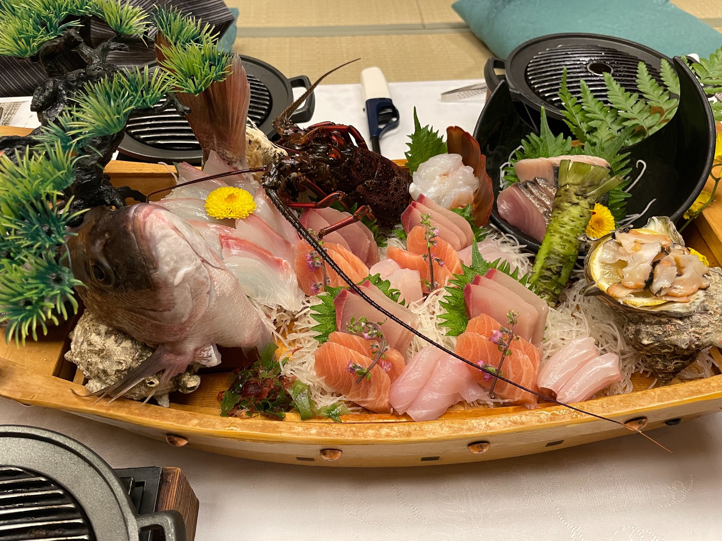 The funamori: a sashimi boat with spiny lobster, turban shell and thick slices of fish.
