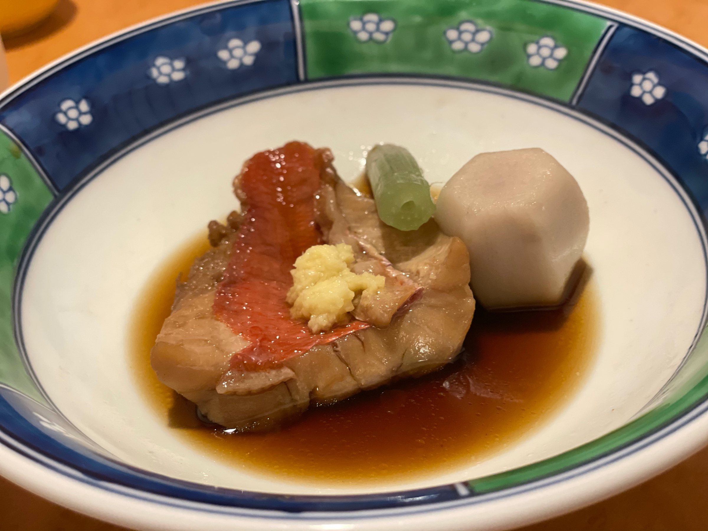 Kinmedai simmered in sweet soy, with taro.