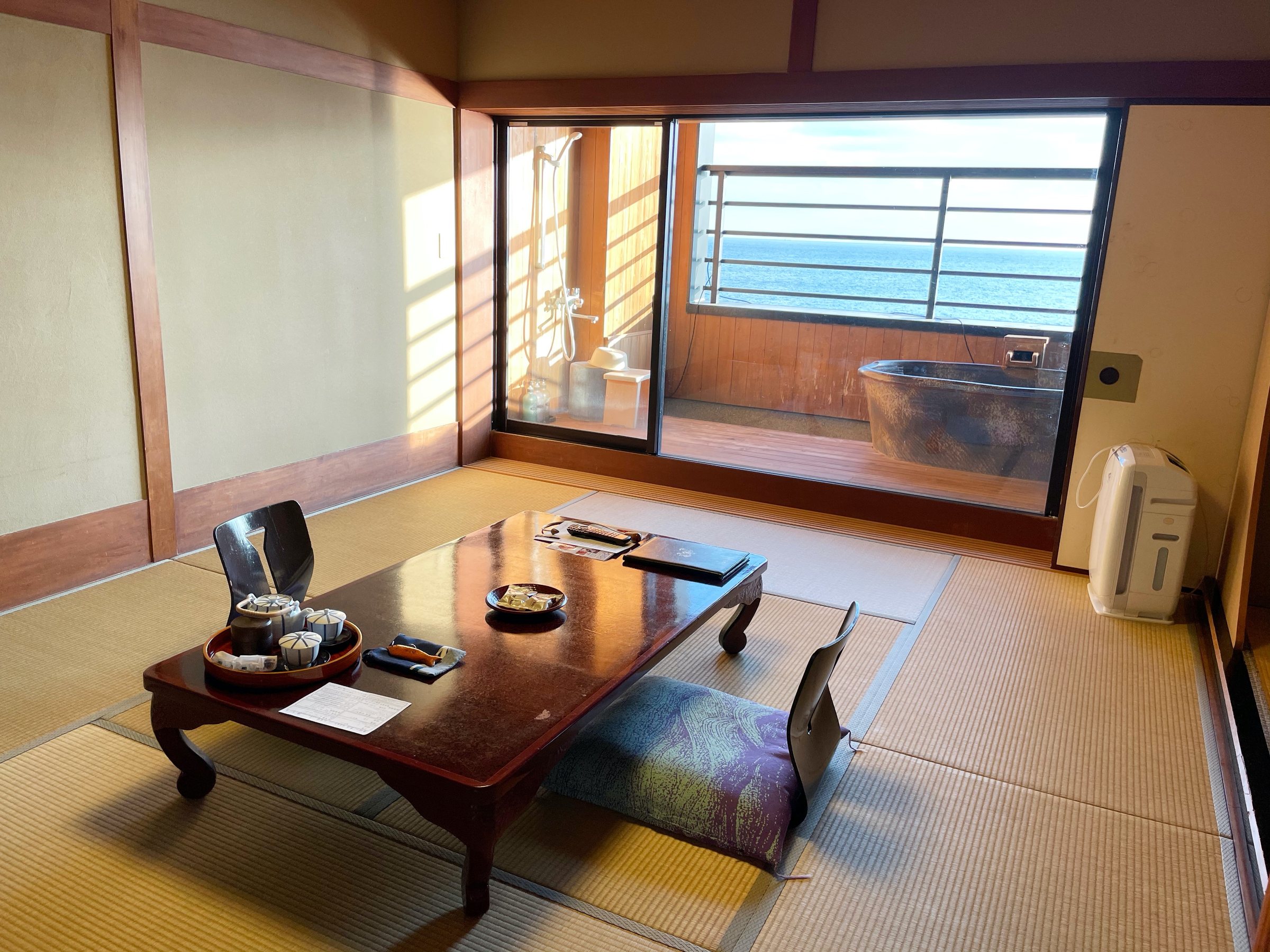 The tatami room, its windows opening onto the sea.