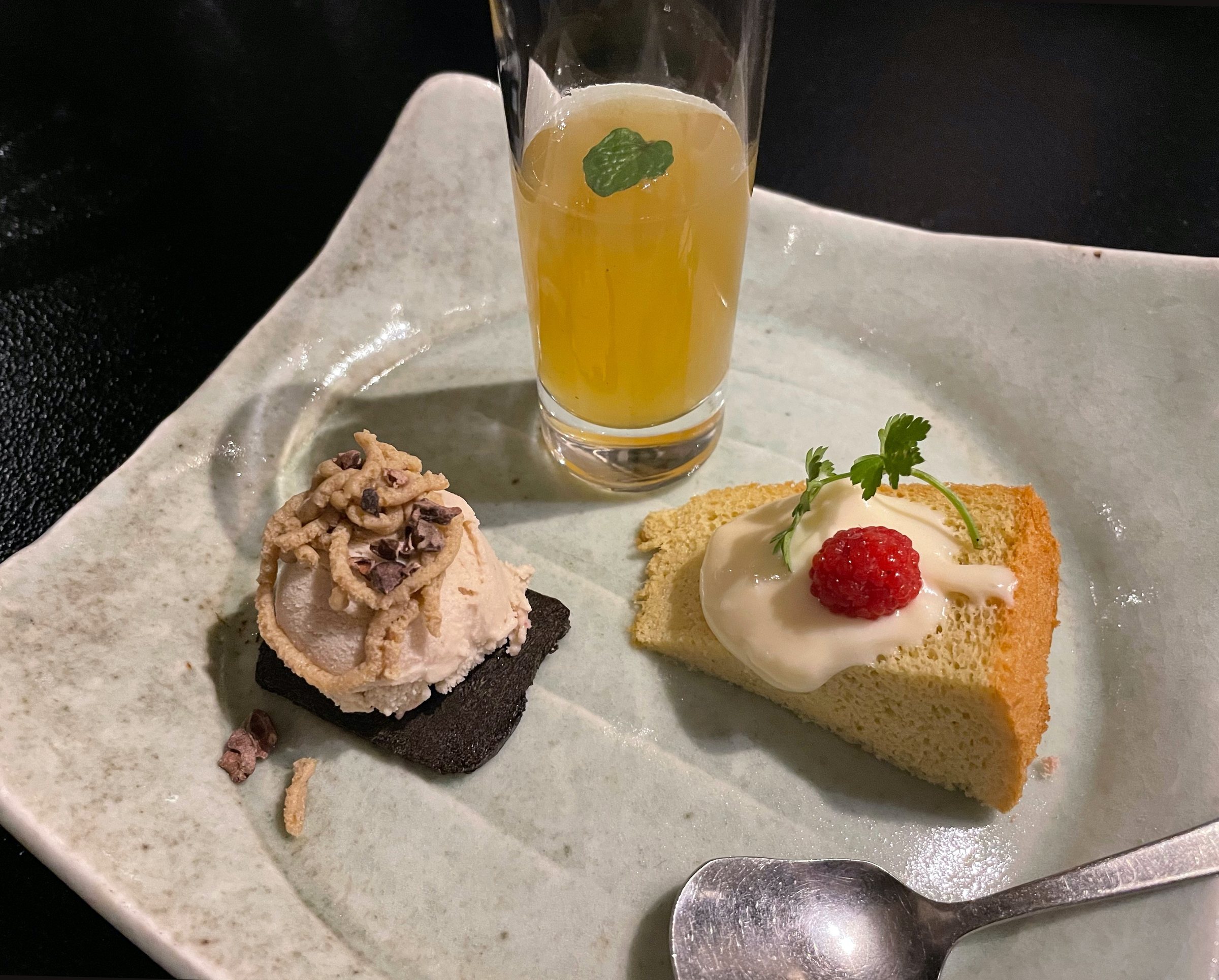 Low-carb handmade desserts, with a glass of juice.