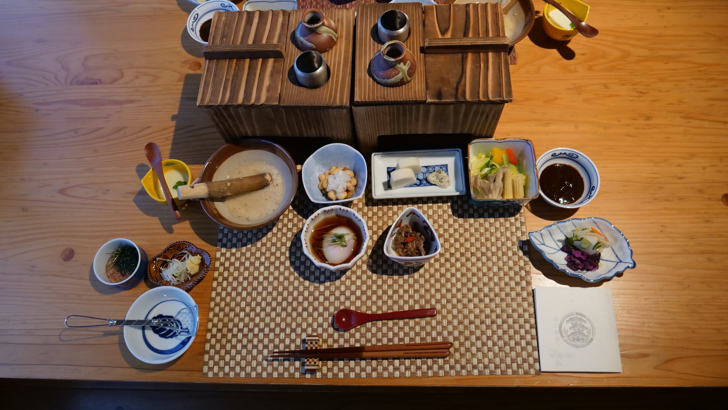 The breakfast table, laid in full.