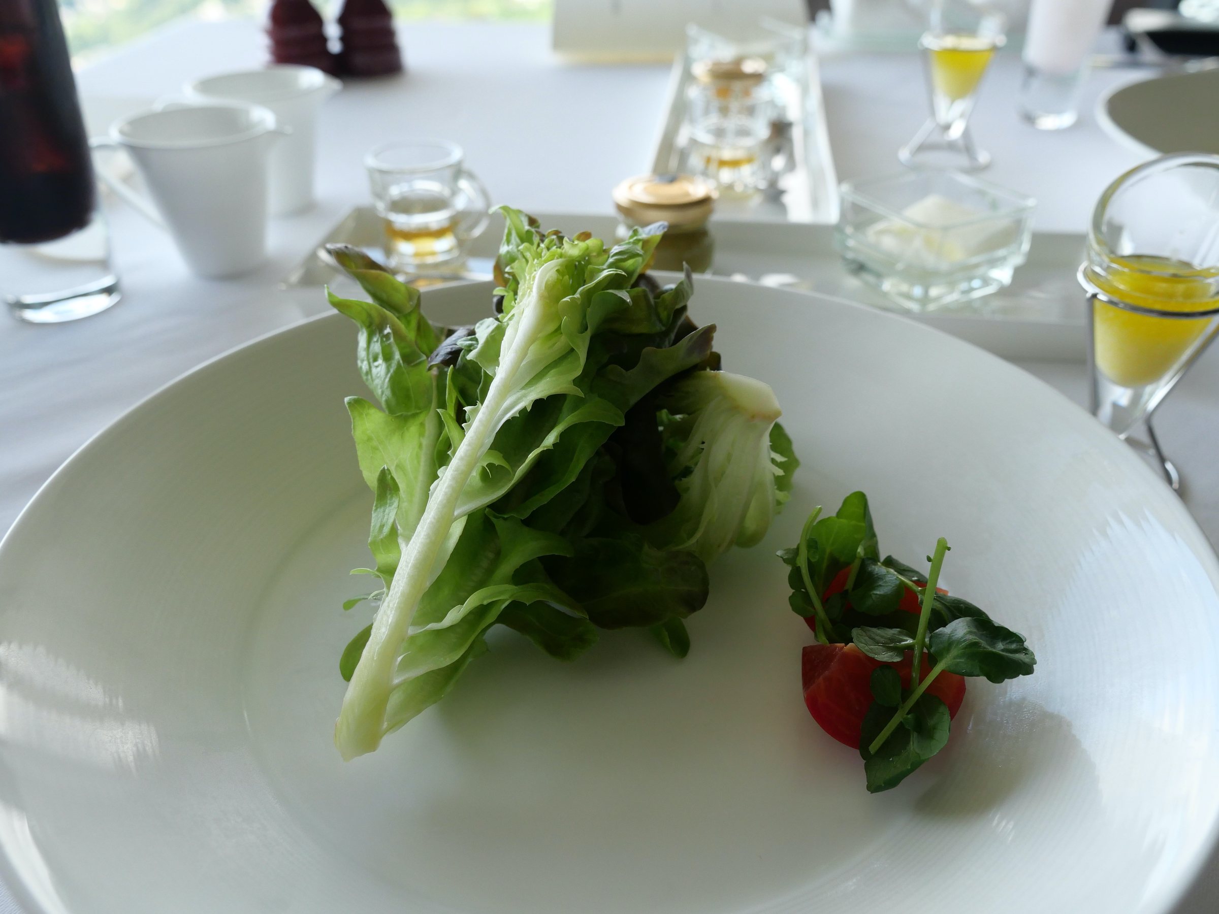 The leaf salad with tomato.