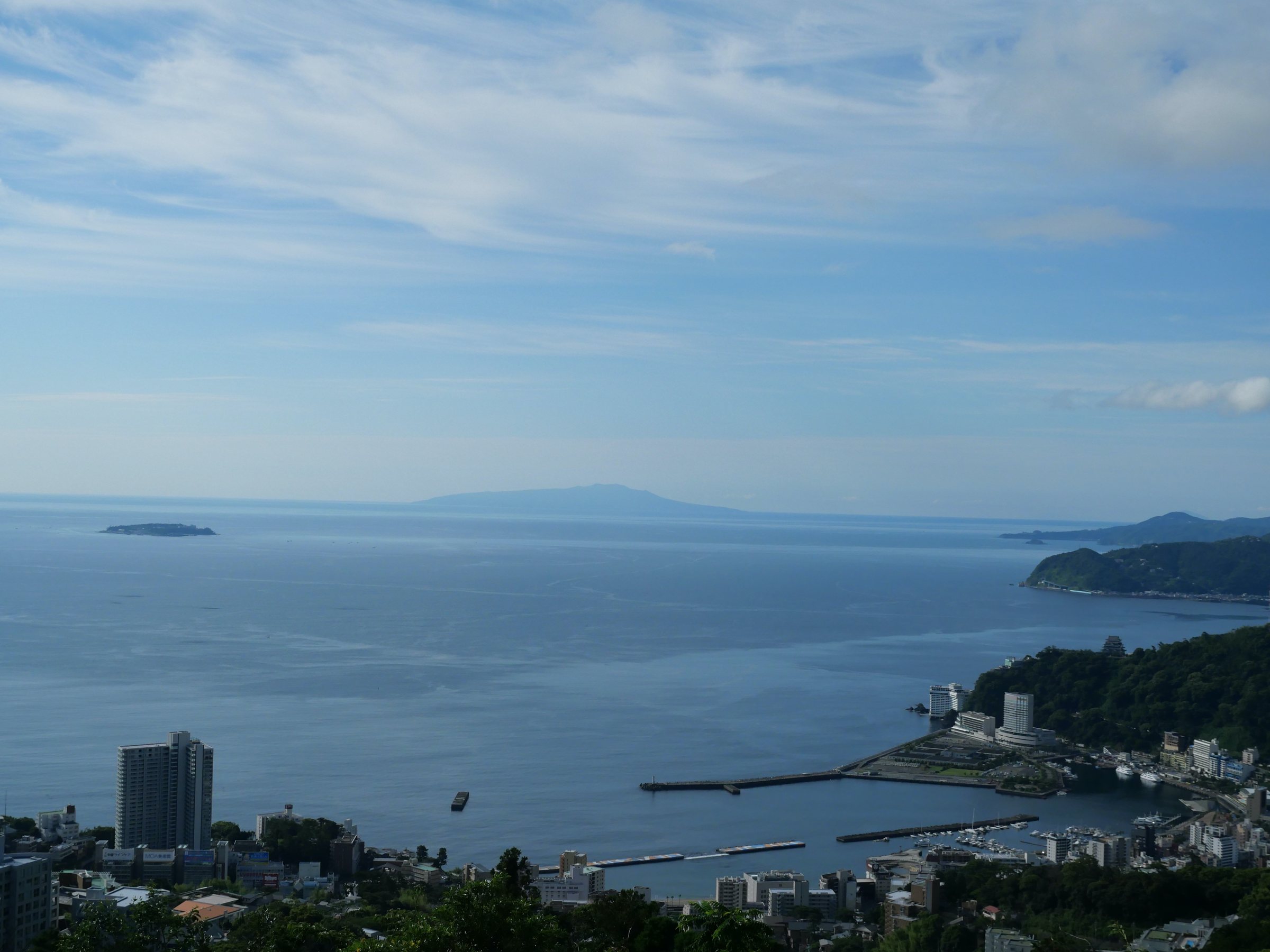 Morning over the bay: the coastline of Atami from the hotel's hilltop.
