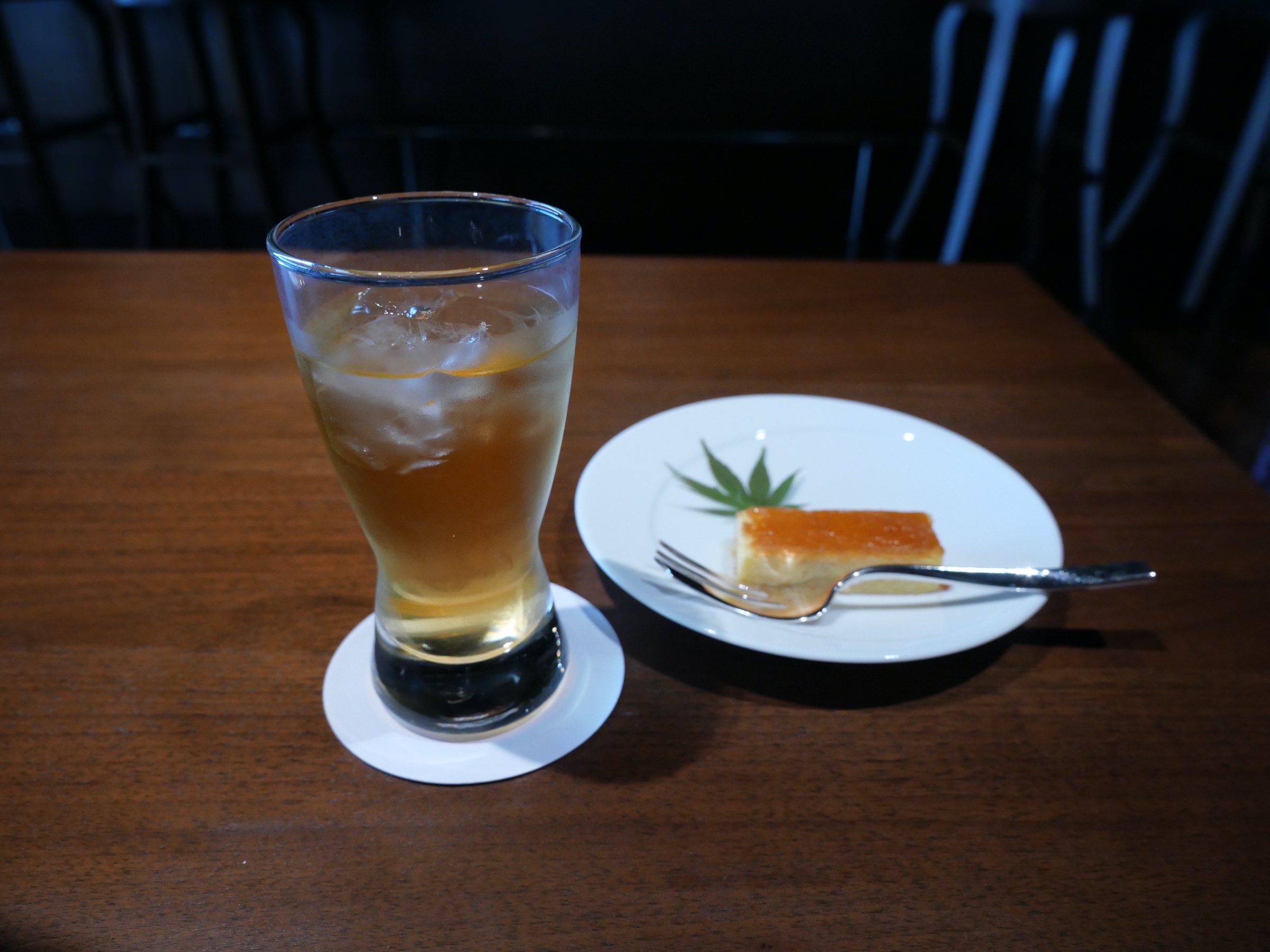 Homemade cheesecake and iced tea, compliments of the house.