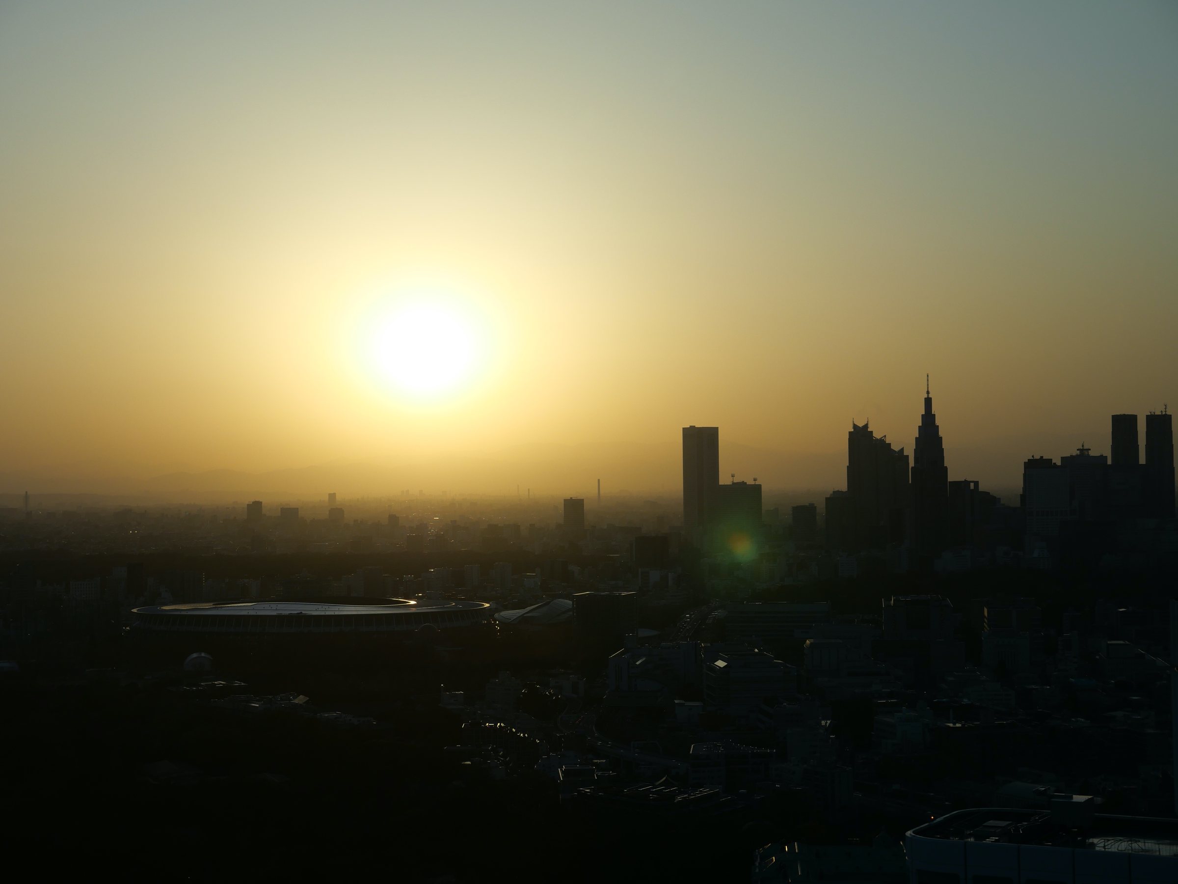 The sun setting over the skyline.