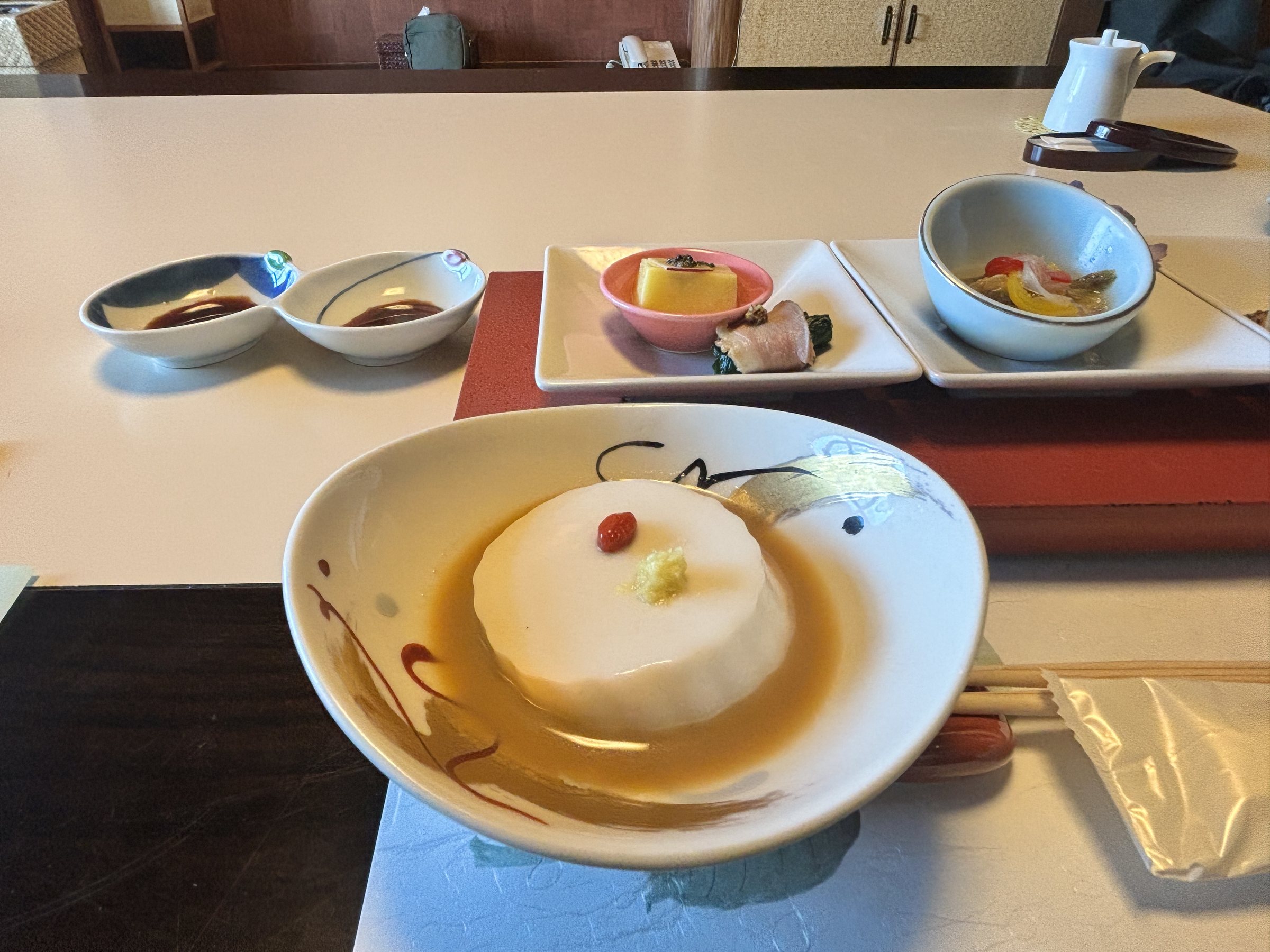 Tofu with goji berries and ginger, the first dish of dinner.