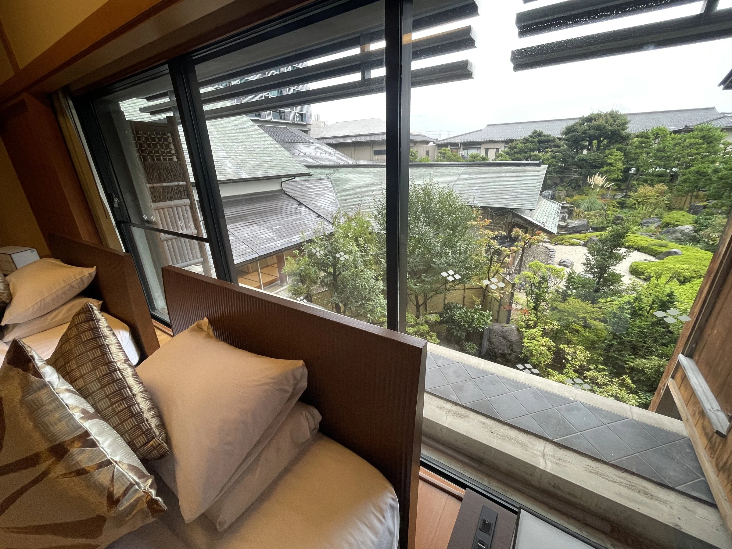 The view from beside the beds over the ryokan’s Japanese garden.