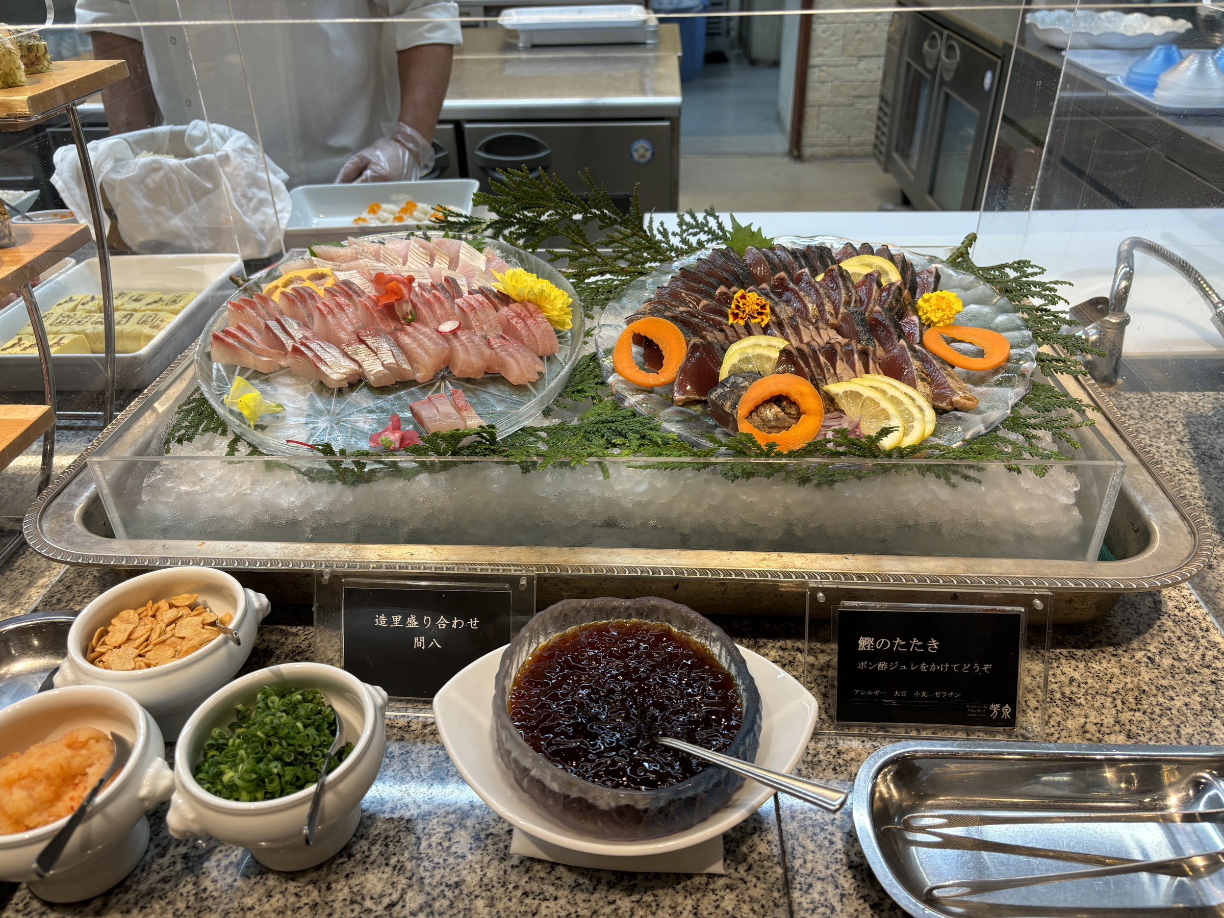 Sashimi platters on ice.