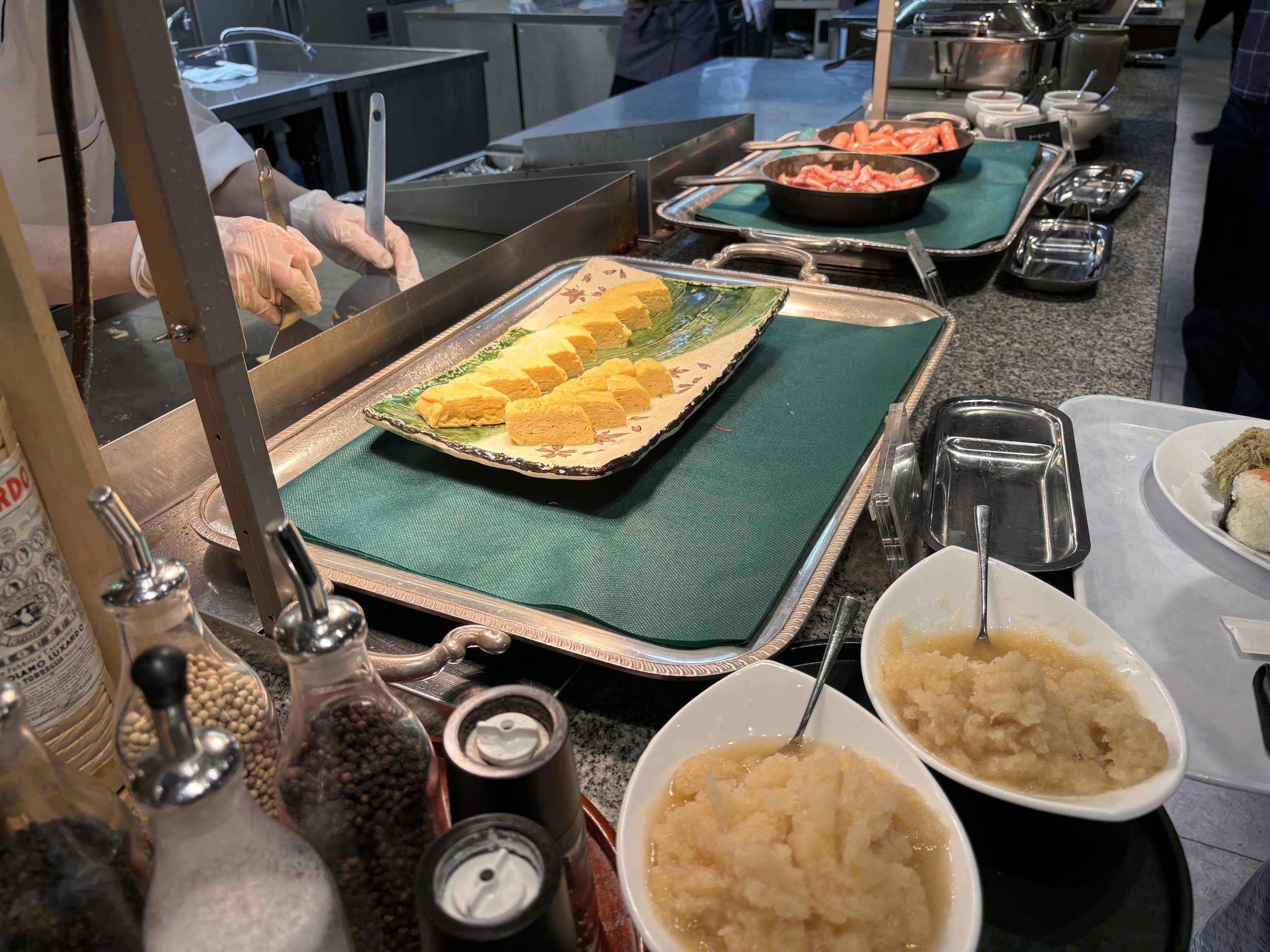 Rolled omelet and other egg dishes.
