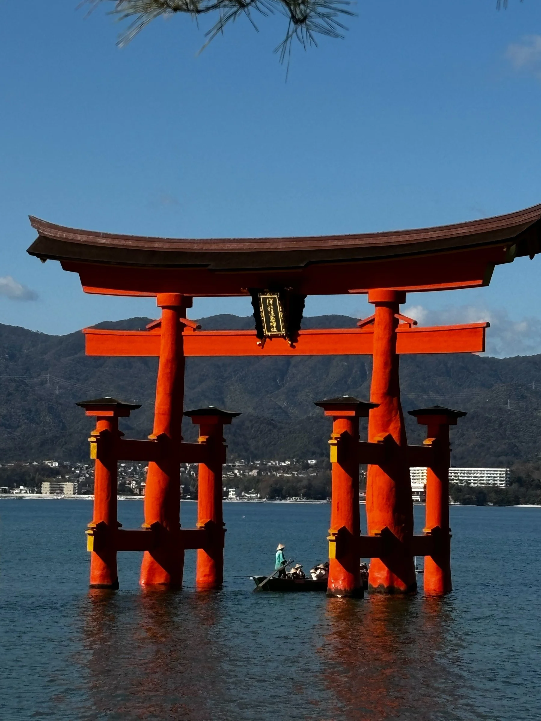 The great vermilion torii of Itsukushima Shrine, standing in the sea off Miyajima.