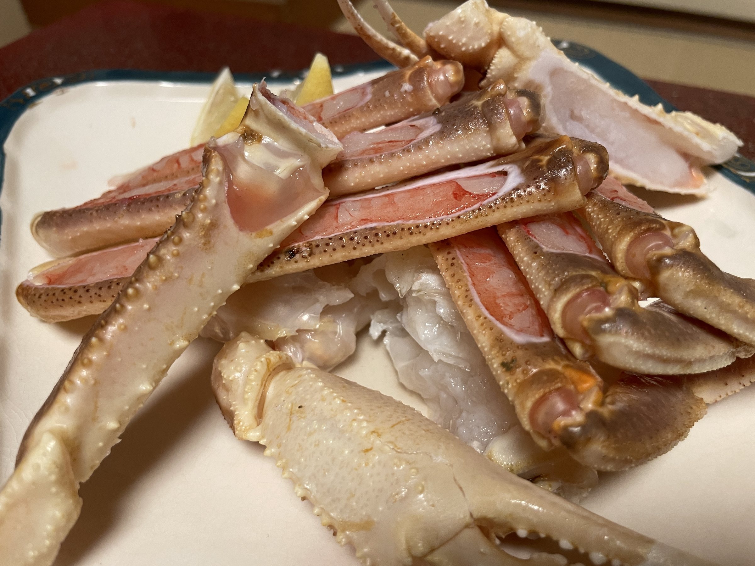 Raw crab legs, ready for cooking.