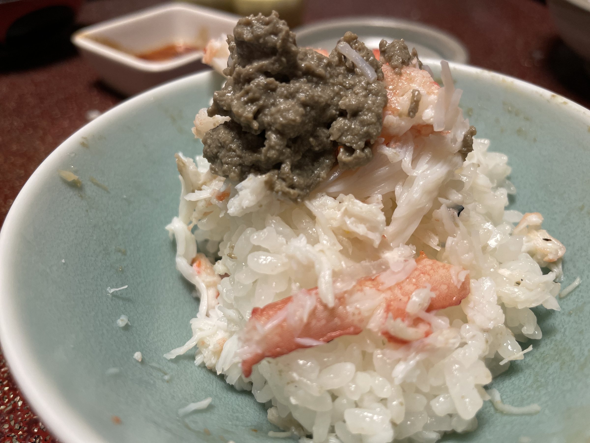 Our home-made crab rice, topped with crab miso.