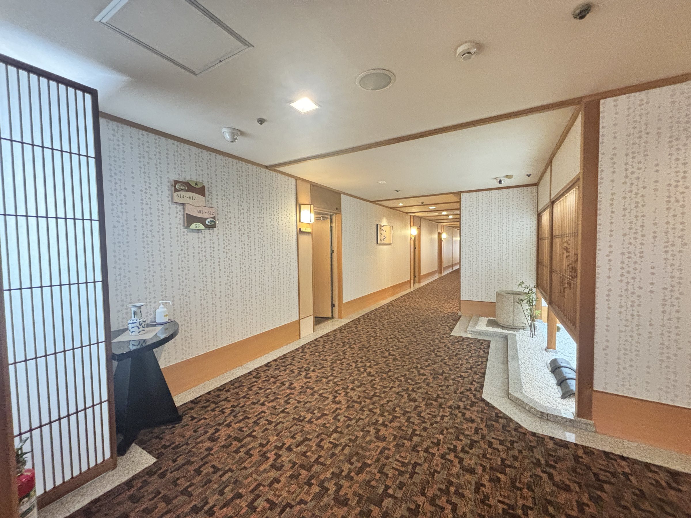 A long carpeted corridor.