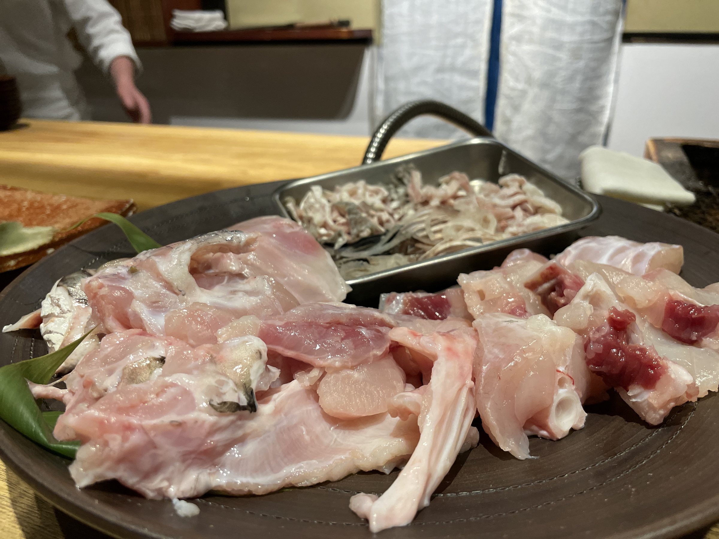 The day's fugu, prepared and laid out on a platter.